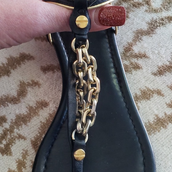 TORY BURCH Black & Gold Leather Sandals Flats - Picture 4 of 5